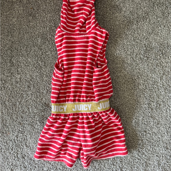 juice couture romper baby girls 18M pink white stripes hooded terry beach casual - Picture 3 of 7
